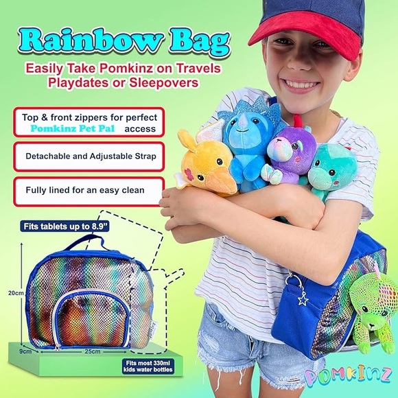 Pomkinz Dinosaur 🦕 🦖 Pet Pals Set of 5 Stuffed Animals Rainbow Bag. - Picture 4 of 8